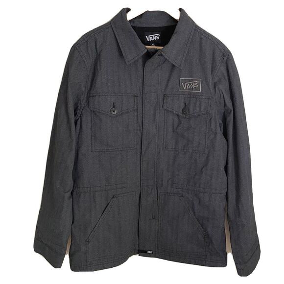 Vans Drill Chore Coat Gray Full Zip Lined Herringbone Pattern Cotton Men Sz Med - Picture 1 of 16